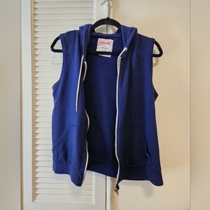 Navy Blue Sleeveless Zipper Sweatshirt Garage Size L